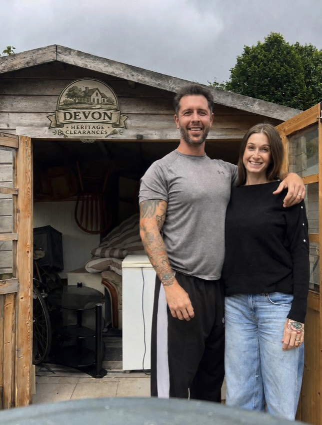 The family behind Devon Heritage Removals outside their storage shed